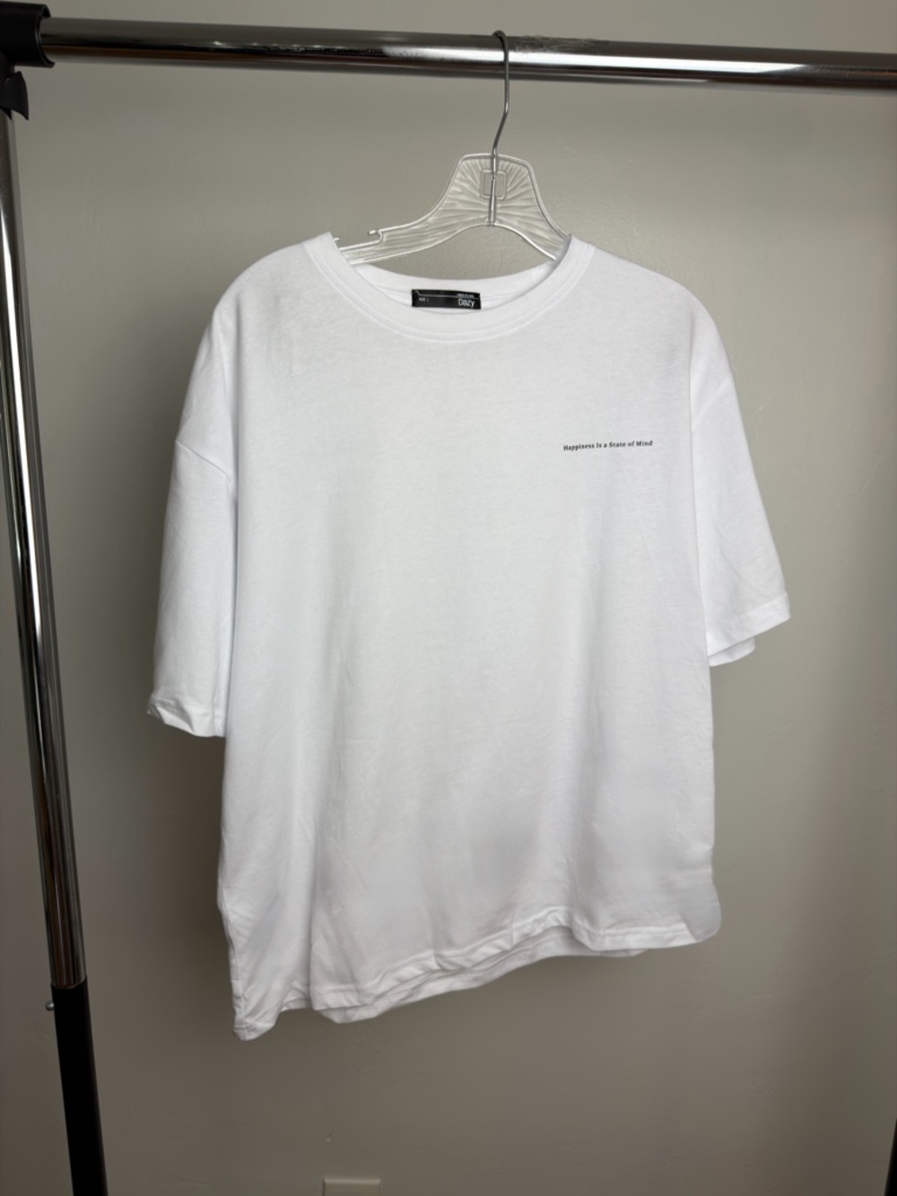 Dazy “Happiness Is a State of Mind” Graphic T-Shirt White Tee Size L